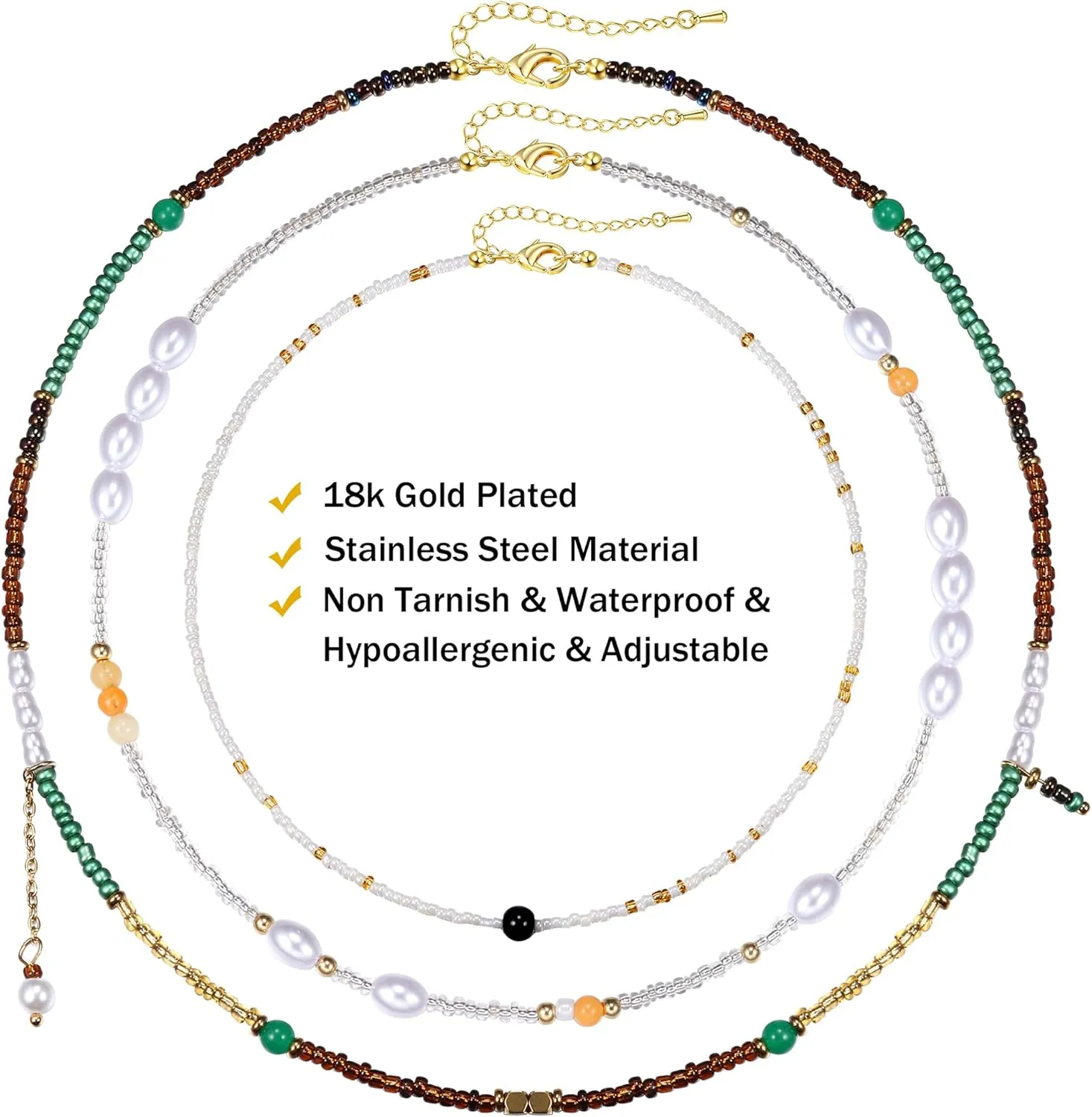 Sanfenly Colorful Beaded Necklace, 18k Gold Plated Boho Layered Pearl Bead Necklace Handmade Beach Summer Surfer Women's Choker Necklaces Shell Flower Heart Trendy Cute Long Necklaces For Women Jewelry Gift