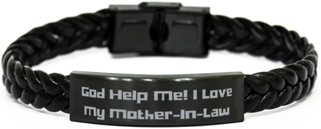 Sarcastic Mother-in-law Braided Leather Bracelet, God Help Me! I Love My, Inspirational Engraved Bracelet For Mom From Daughter, Leather bracelets for men, Leather bracelets for women, Handmade
