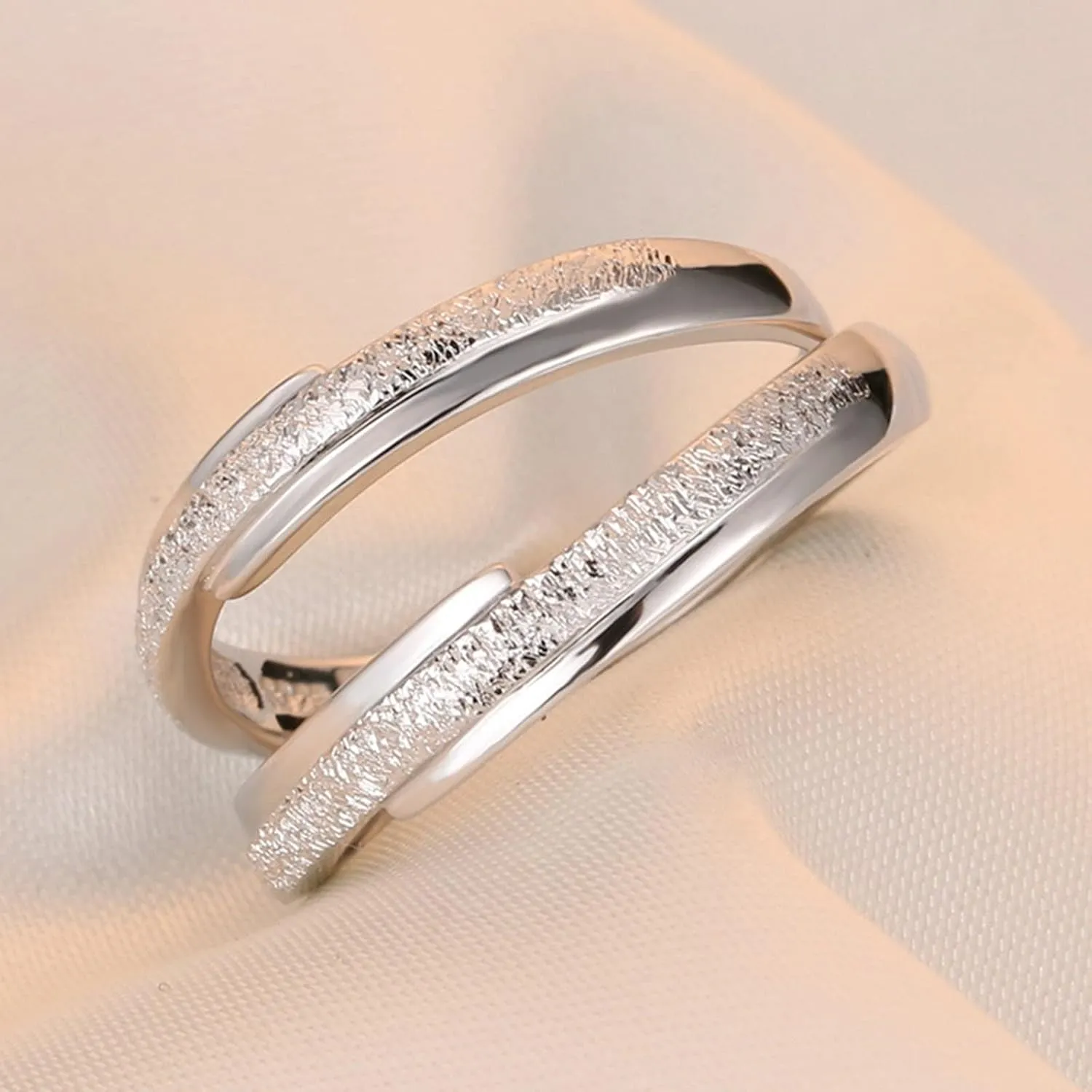 Silver Promise Rings for Couples, Couple Rings for Him and Her Custom Adjustable Silver Matte Ring