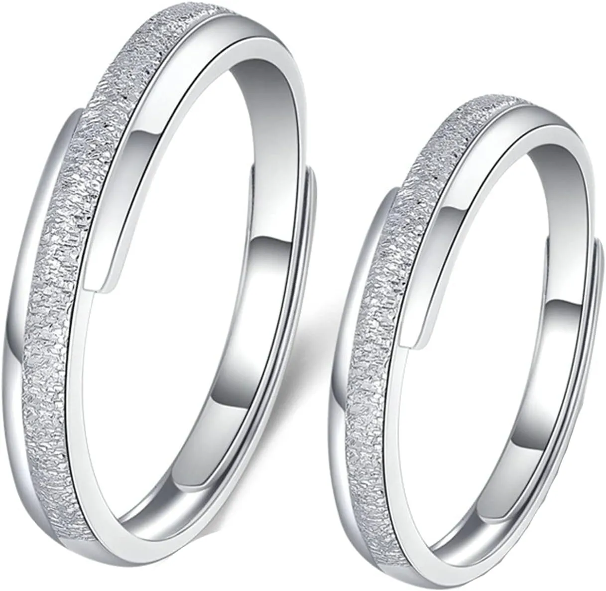 Silver Promise Rings for Couples, Couple Rings for Him and Her Custom Adjustable Silver Matte Ring