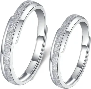 Silver Promise Rings for Couples, Couple Rings for Him and Her Custom Adjustable Silver Matte Ring