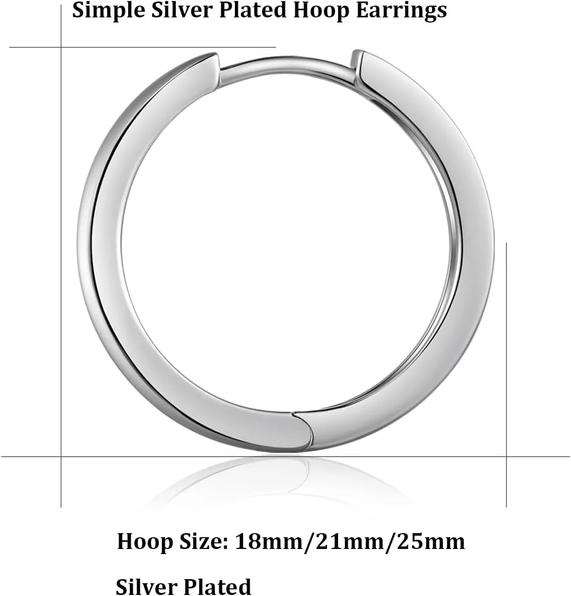 Simple Hoop Earrings for Women, Hypoallergenic Hoops Jewelry Huggies Sleeper Earrings 925 Sterling Silver Ear Post 18MM 20MM 25MM