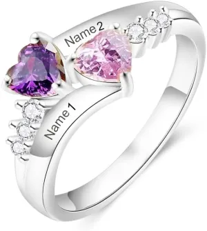 SISGEM 10K 14K 18K Gold Natural Diamond Personalized Name Rings with 1-6 CZ Birthstone Customized Birthstone Rings for Women Mom Mothers Birthstone Rings