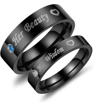 Size 4 to 11 Promise Rings,Titanium Steel Cubic Zirconia Ring for Men Women,Wedding Band Ring for Couple, Promise Anniversary Statement Ring Black