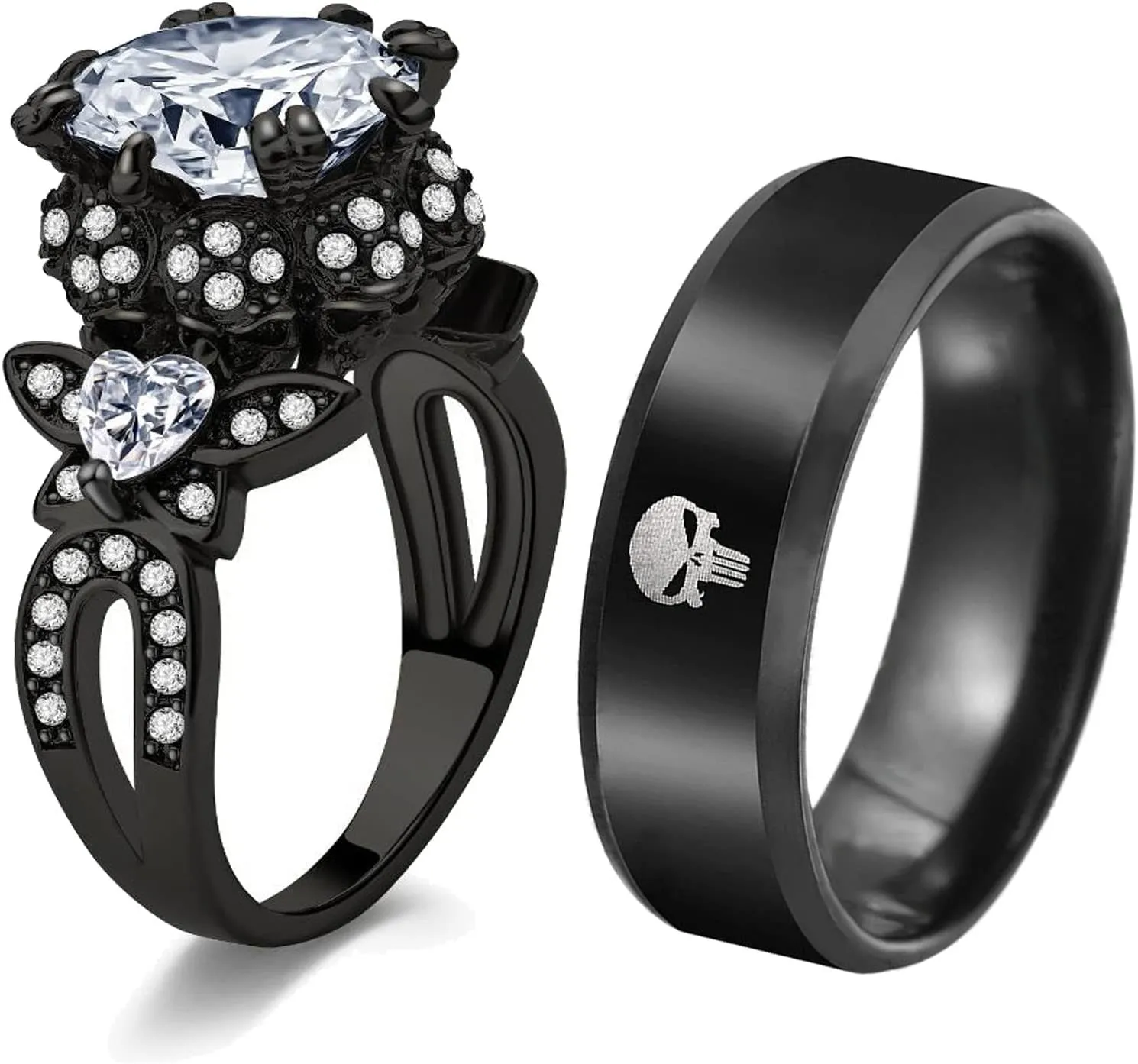 Skull Rings His and Hers Rings Couple Rings Skeleton Rings AAA Red Cz Womens Wedding Ring Punk Ring