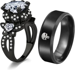Skull Rings His and Hers Rings Couple Rings Skeleton Rings AAA Red Cz Womens Wedding Ring Punk Ring