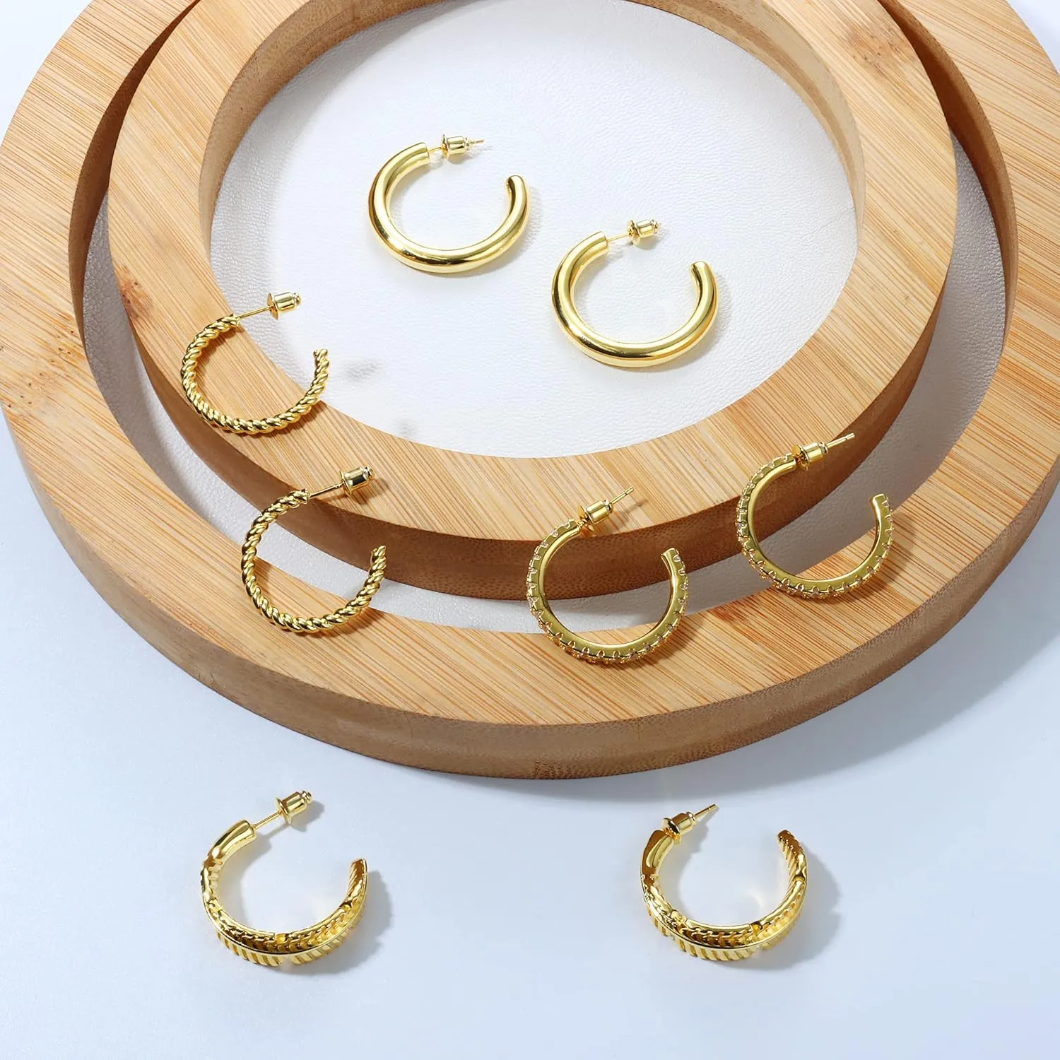 Sllaiss 925 Sterling Silver Chunky Hoop Earrings Set for Women 4 Pairs Small Open Hoop Earrings Lightweight Thick Earrings 14K Gold Wide Twist Hoop Earrings Hypoallergenic Earrings