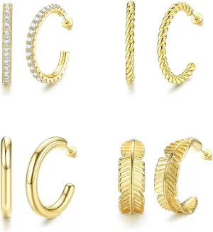 Sllaiss 925 Sterling Silver Chunky Hoop Earrings Set for Women 4 Pairs Small Open Hoop Earrings Lightweight Thick Earrings 14K Gold Wide Twist Hoop Earrings Hypoallergenic Earrings