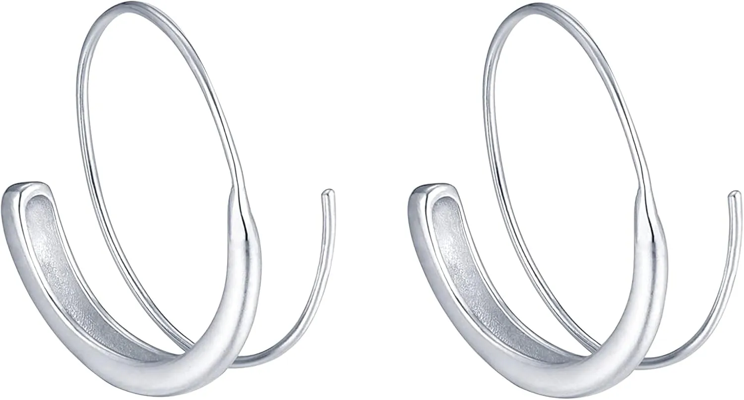 SLUYNZ 925 Sterling Silver Wire Threader Drop Earrings Hoop for Women 2.2CM Spiral Hoop Earrings Pull Through Earrings