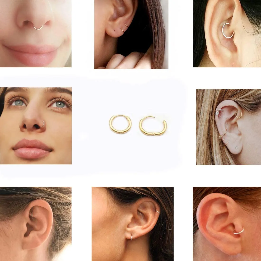 Small Gold Cartilage Hoop Earrings,316L Surgical Stainess Steel Huggie Hoop Earrings for Helix Lobes Hinged Sleeper Earrings for Men Women(7mm 8mm 9mm 10mm,Silver&Gold) (9mm, Gold)