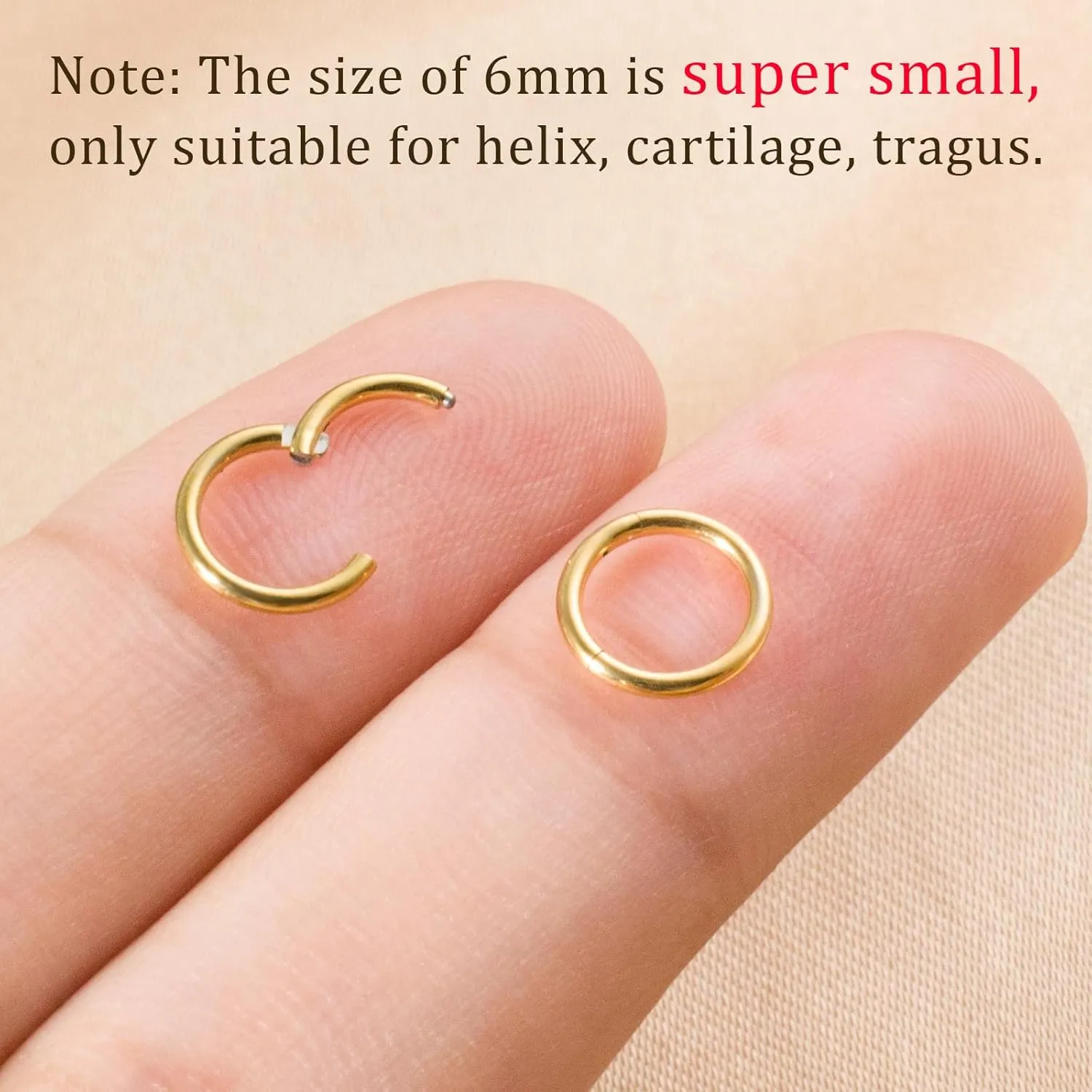 Small Gold Hoop Earrings, Lightweight 14K Gold Plated Huggie Hoop Earrings for Cartilage Helix Tragus, Hypoallergenic Earrings for Women Men, Tiny Thin Hoops Surgical Steel Endless Hoops Earrings 6-10 mm