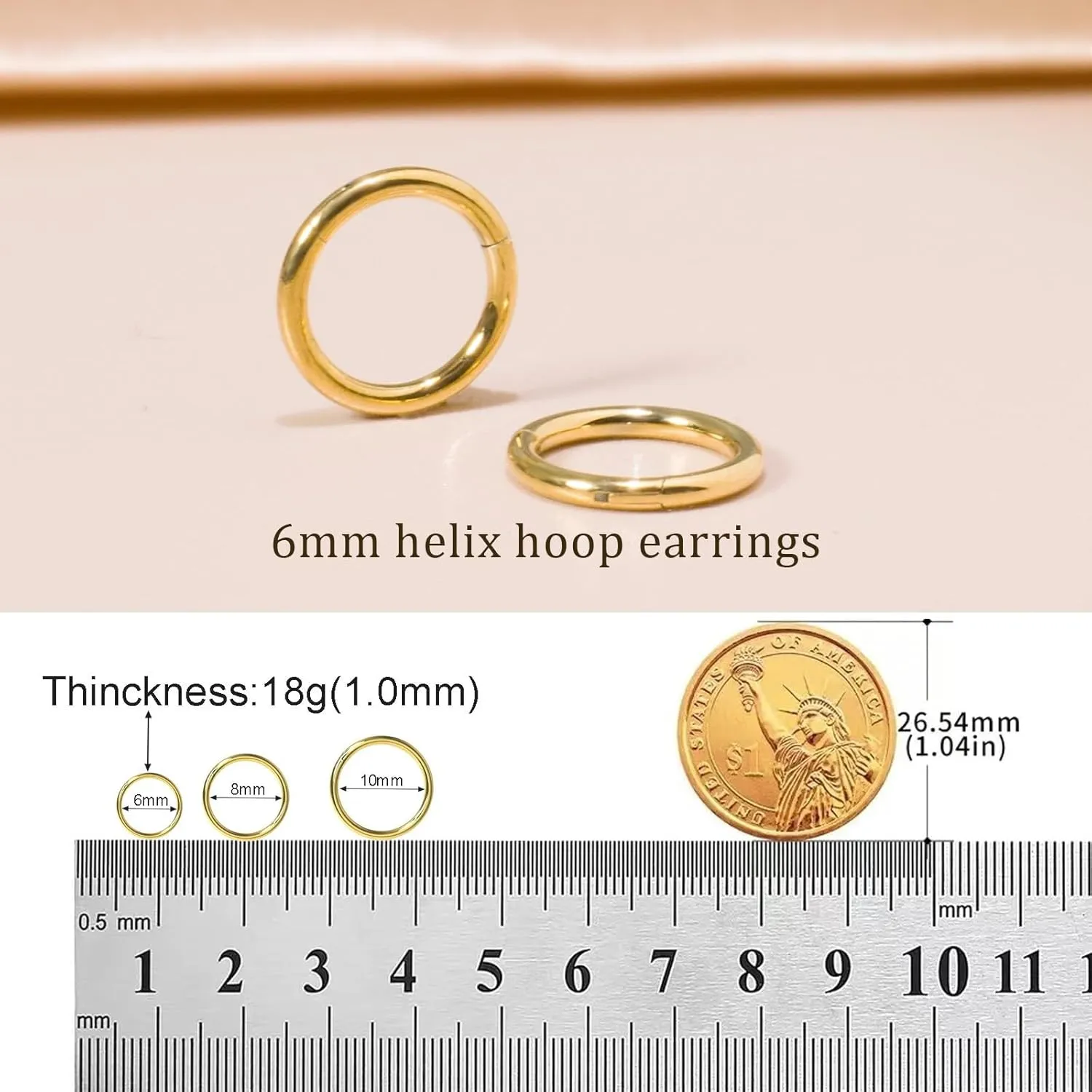 Small Gold Hoop Earrings, Lightweight 14K Gold Plated Huggie Hoop Earrings for Cartilage Helix Tragus, Hypoallergenic Earrings for Women Men, Tiny Thin Hoops Surgical Steel Endless Hoops Earrings 6-10 mm