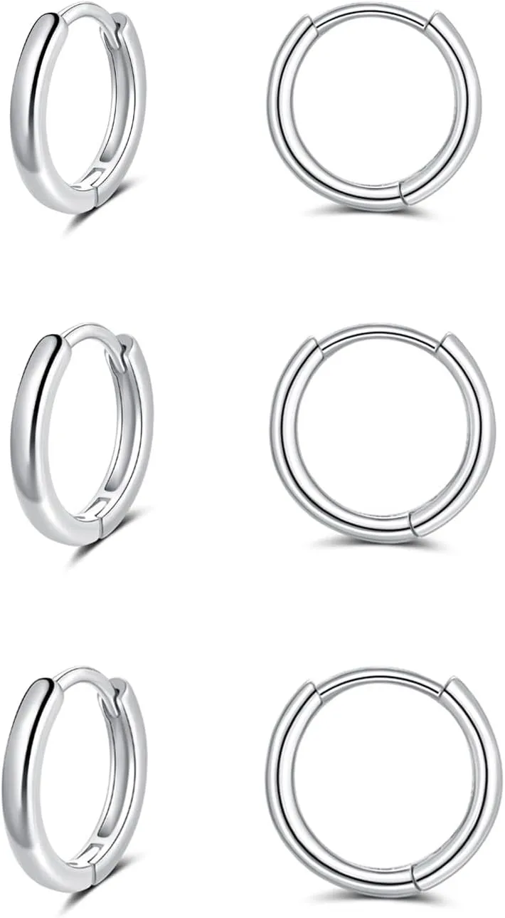 Small Silver Hoop Earrings 925 Sterling Silver Post Hoop Earrings for Women Cartilage Piercing 6 Pairs Silver Huggie Hoop Earrings Silver Stud Earrings Set Mini Tiny Hoop Earrings for Women Men