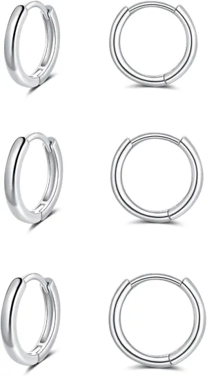 Small Silver Hoop Earrings 925 Sterling Silver Post Hoop Earrings for Women Cartilage Piercing 6 Pairs Silver Huggie Hoop Earrings Silver Stud Earrings Set Mini Tiny Hoop Earrings for Women Men