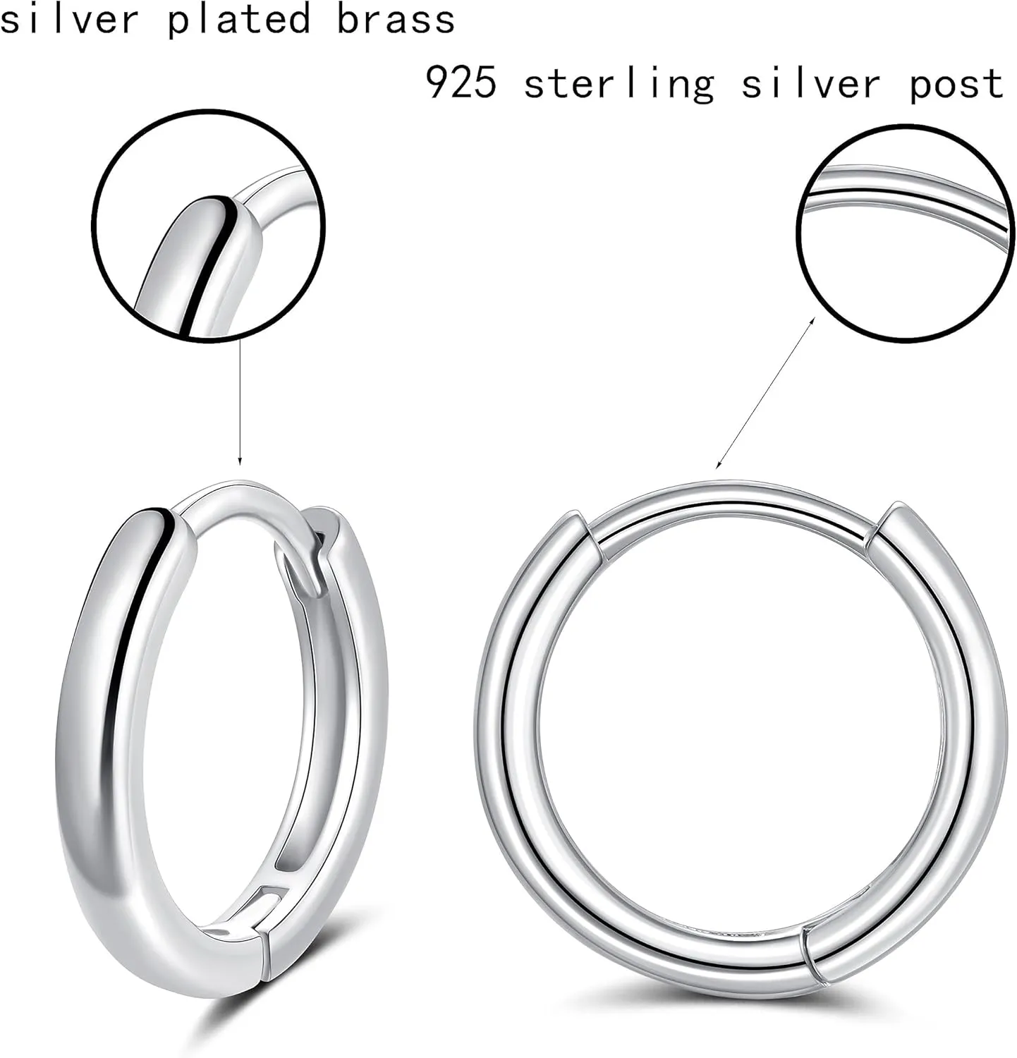 Small Silver Hoop Earrings 925 Sterling Silver Post Hoop Earrings for Women Cartilage Piercing 6 Pairs Silver Huggie Hoop Earrings Silver Stud Earrings Set Mini Tiny Hoop Earrings for Women Men