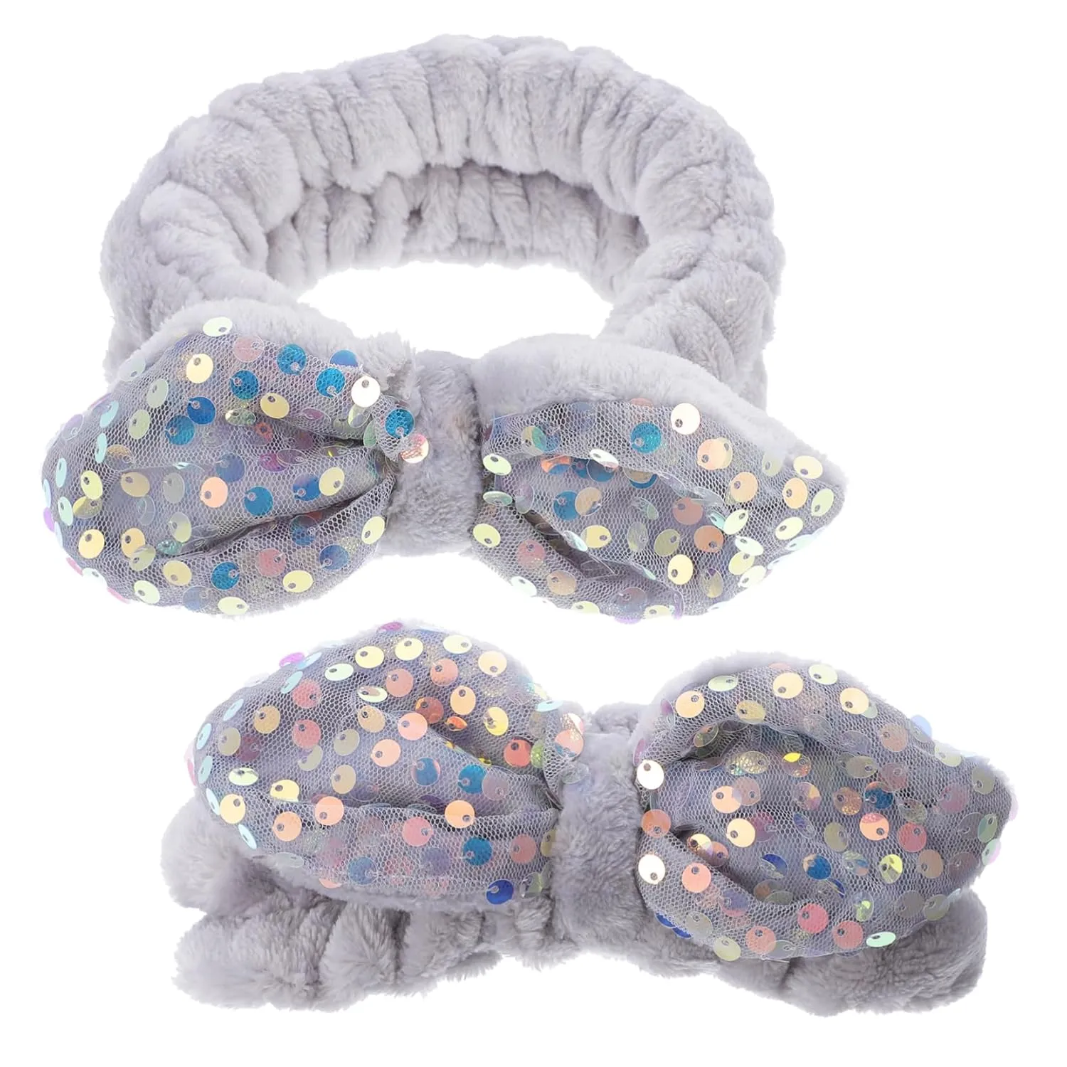 SOIMISS 2Pcs Sequin Bow Hair Bands for Washing Face and Makeup Spa Headband Scrunchies Soft Elastic Head Ties for Women Cute Bathroom Accessories
