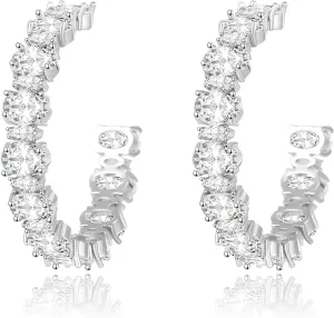 Sparkling Diamond Hoop Earrings for Women | Cubic Zirconia Stud Earrings | Hypoallergenic Jewelry