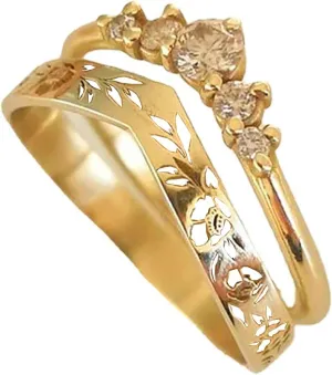 Stackable Gold Rings for Women Set Dainty Trendy Gold Plated Non Tarnish Statement V-Shaped Flower Ring Stacking Cubic Zirconia Fashion Ring Jewelry Size 6 7 8 9 10 11