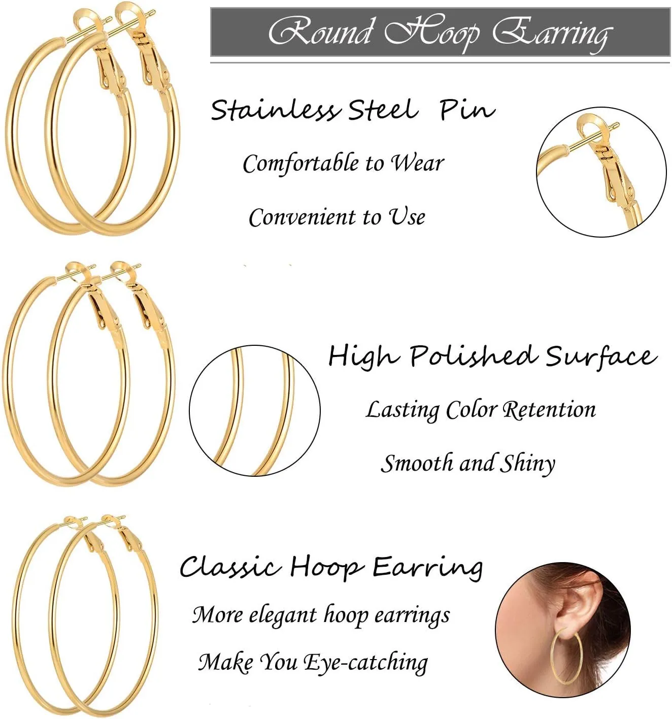 Stainless Steel Gold/Silver Plated Hoop Earrings for Women, Hypoallergenic 14k Gold Hoops Huggie Earrings Lightweight Cartilage Small CZ Ball Flatback Studs Earring Pack for Multiple Piercing