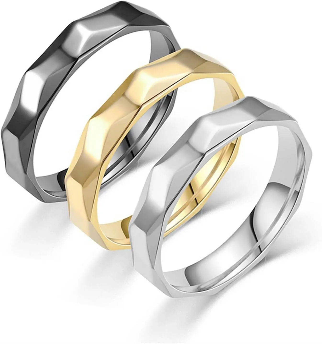 Stainless Steel Multi-faceted Rhombus Rings for Women Stackable Engagement Wedding Band Minimalist Jewelry Gifts