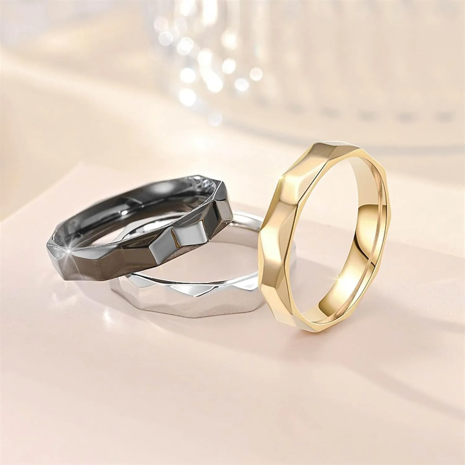 Stainless Steel Multi-faceted Rhombus Rings for Women Stackable Engagement Wedding Band Minimalist Jewelry Gifts