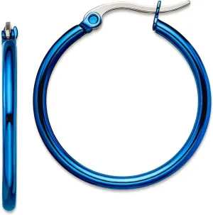 Stainless Steel Polished Hinged hoop Blue 26mm-Hoop Earrings 19x2mm Wide 2mm Thick-Hoop Earring for Women