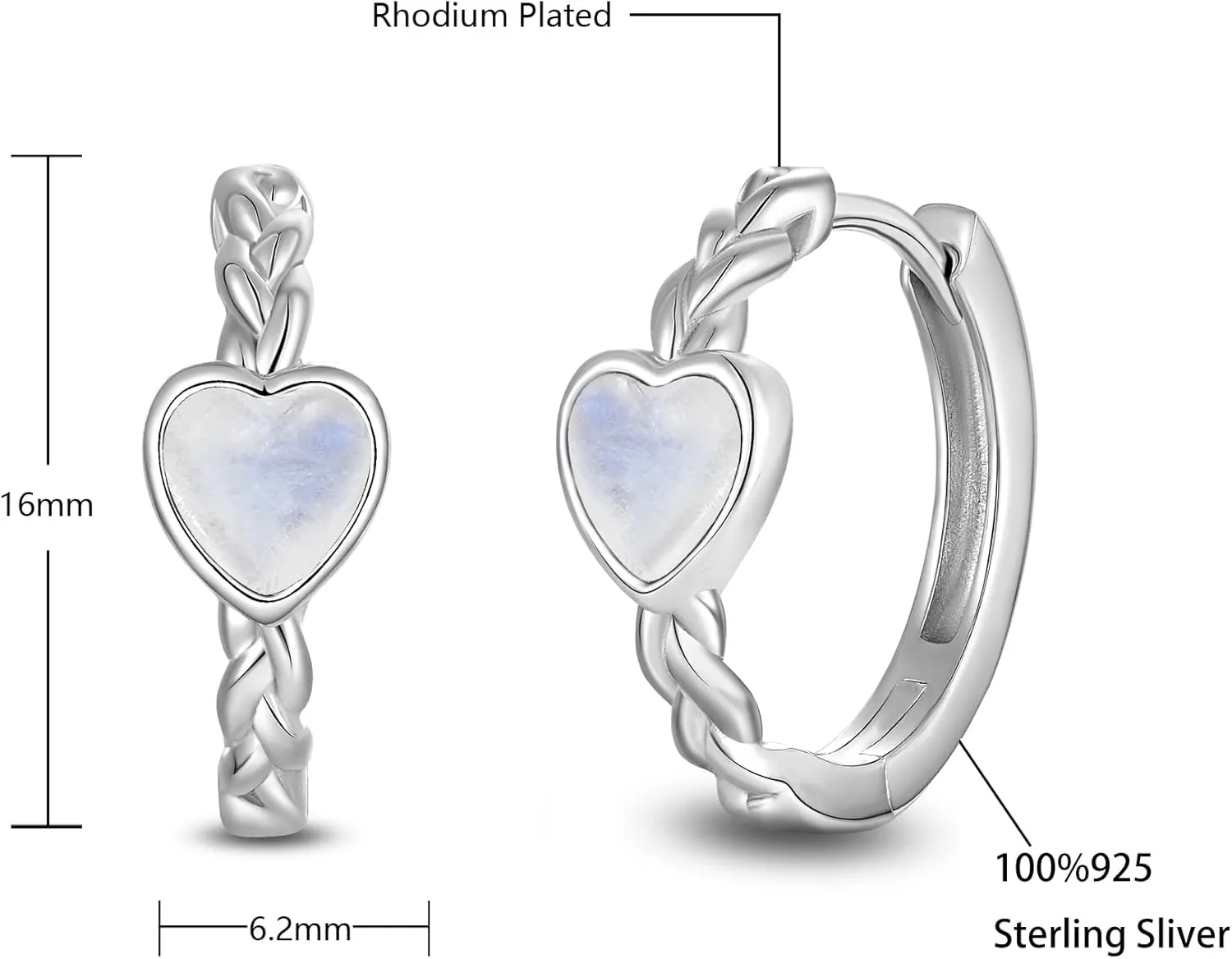 Starchenie Heart Hoop Earrings for Women 925 Sterling Silver 16mm Dainty Small Twisted Knot Huggie Hoop Earrings Jewelry Gift