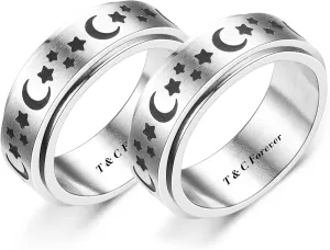 Sun and Moon Rings Personalized Rotatable Ring Matching Rings for Couples Rings Promise Couple Ring Customized Engagement Wedding Ring Band Sets for Him and Her Stainless Steel High Polished Comfort