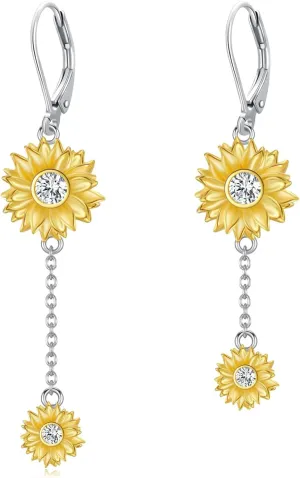 Sunflower Earrings for Women 925 Sterling Silver Drop Earrings Sunflower Dangle Earrings Sunflower Jewelry Gifts for Women.