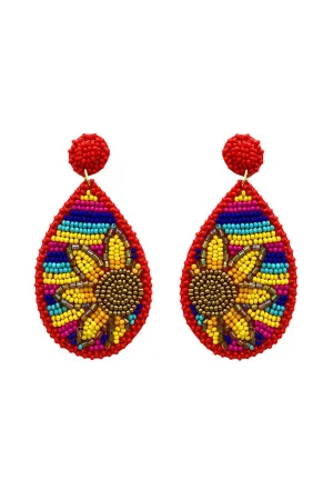 Sunflower Serape: Tear Drop Seed Bead Dangle Earrings