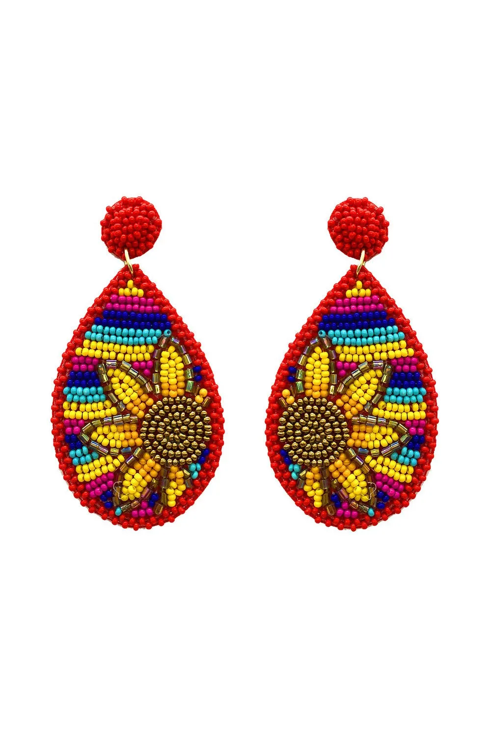 Sunflower Serape: Tear Drop Seed Bead Dangle Earrings