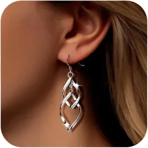 SUYACS 925 Sterling Silver Twist Drop Dangle Earrings for Women Dainty Double Linear Drop Statement Earrings Teardrop Dangling Fish Hook Dangle Drop Earring Jewelry Birthday Gifts for Mom
