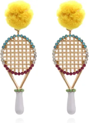 Tennis Racket Earrings for Women, Tennis Racquet Earrings for Womens, 3D Tennis Dangle Earrings Hypoallergenic, Cubic Zirconia Tennis Sports Drop Earrings, Tennis Jewelry -s Funny Earrings