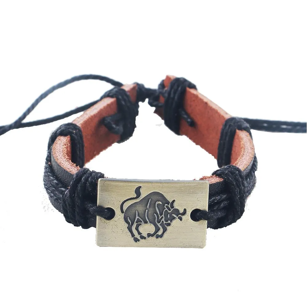 Tibetan Weaved Leather Rope Zodiac Bracelet
