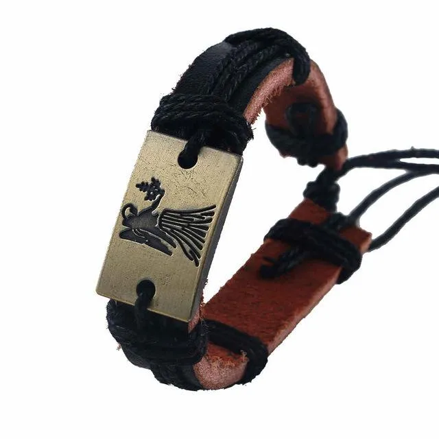 Tibetan Weaved Leather Rope Zodiac Bracelet