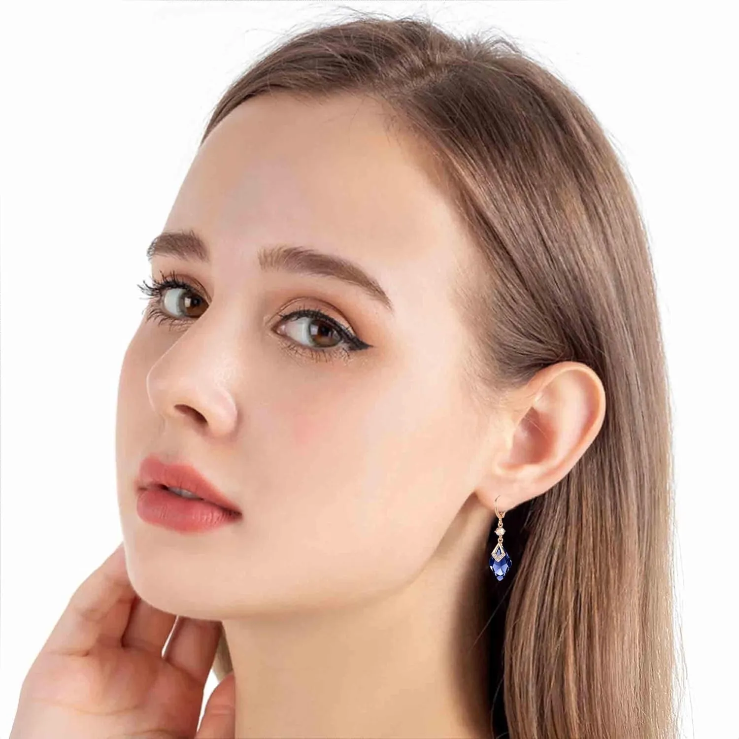 Trendy Austrian Crystal Rhombus Drop Huggie Dangle Earrings for Women 14k Rose Gold Plated Hypoallergenic Jewelry Gifts
