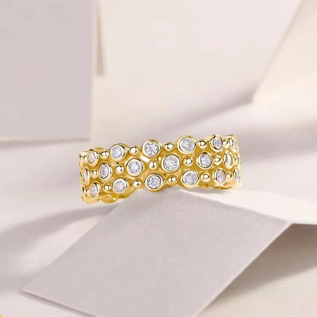 Triple Row Eternity Wedding Band Ring | 1.7 Carat Moissanite Diamonds | Rings for Women | Wedding Bands for Women | Solid S925 Sterling Silver & 18k Gold Plated Ring