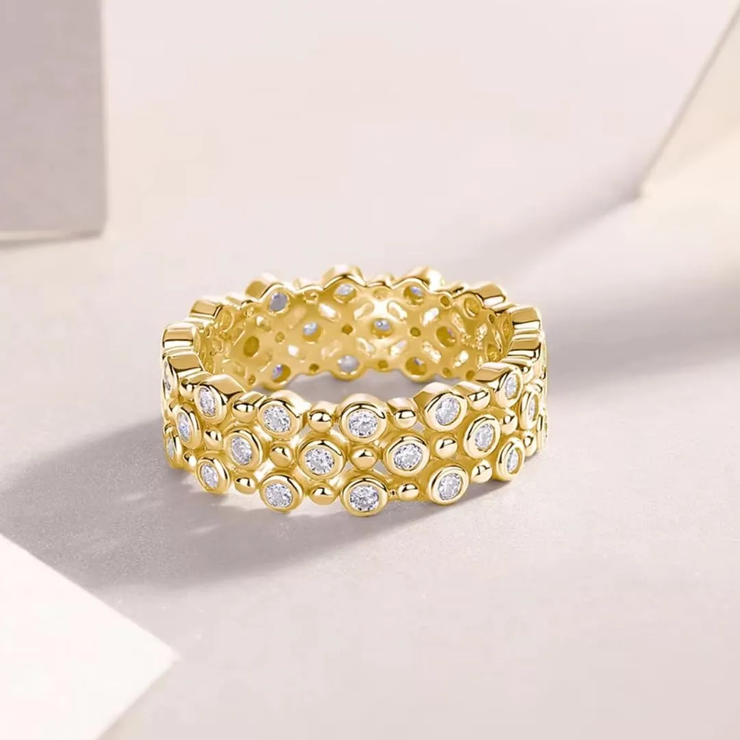 Triple Row Eternity Wedding Band Ring | 1.7 Carat Moissanite Diamonds | Rings for Women | Wedding Bands for Women | Solid S925 Sterling Silver & 18k Gold Plated Ring