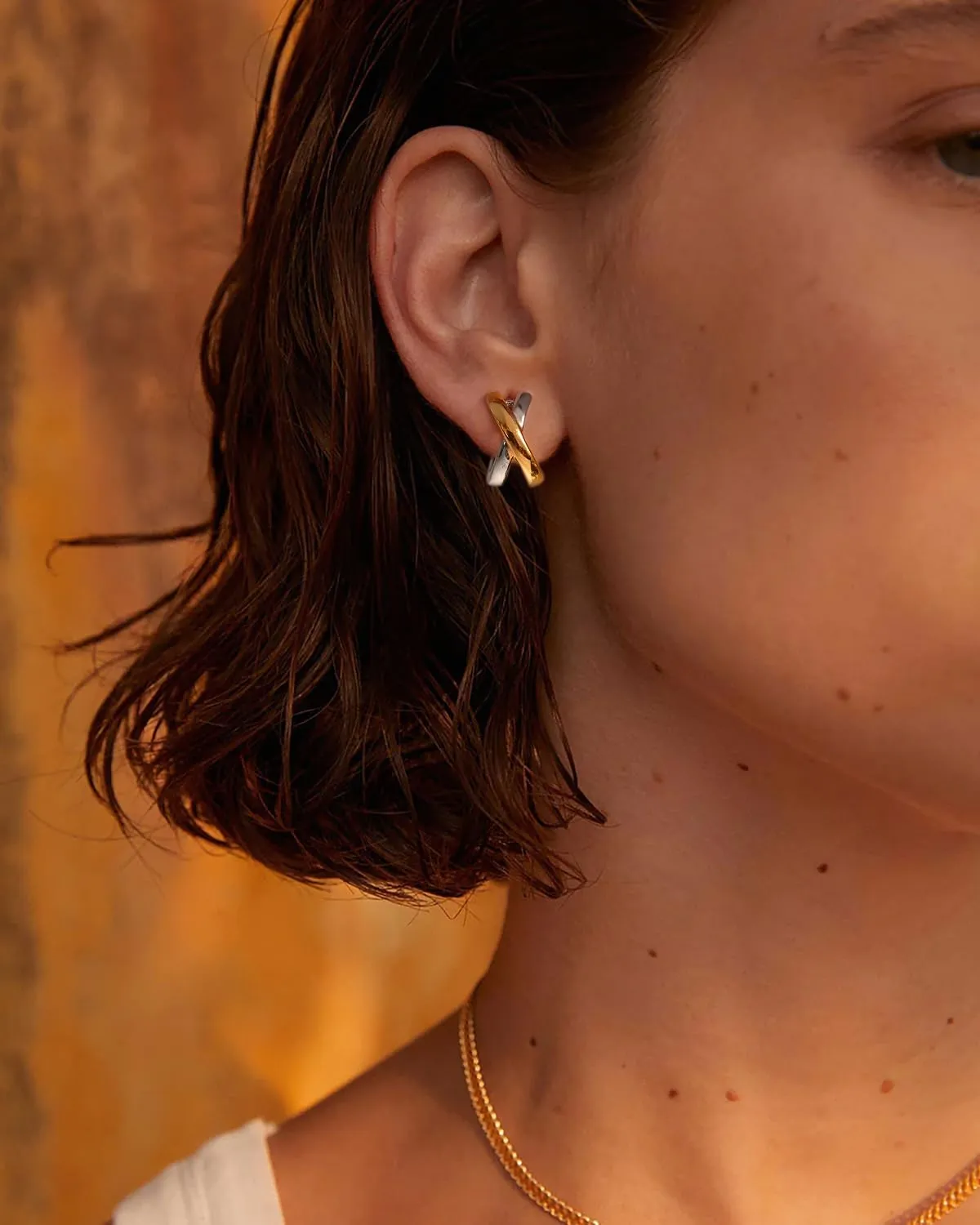 Two Tone Huggie Hoop Earrings For Women Statement Gold And Silver Earrings