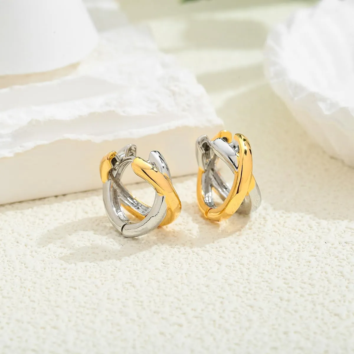 Two Tone Huggie Hoop Earrings For Women Statement Gold And Silver Earrings