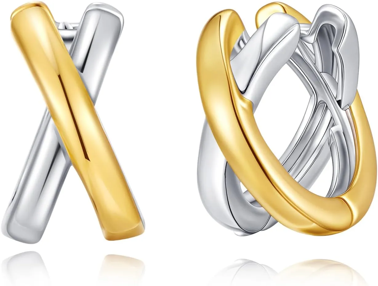 Two Tone Huggie Hoop Earrings For Women Statement Gold And Silver Earrings