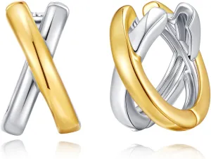 Two Tone Huggie Hoop Earrings For Women Statement Gold And Silver Earrings