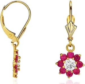 Ultimate Design 14k Yellow Gold Plated 2Ctw Round Cut Diamond & Red Ruby Drop Dangle Earrings For Women's