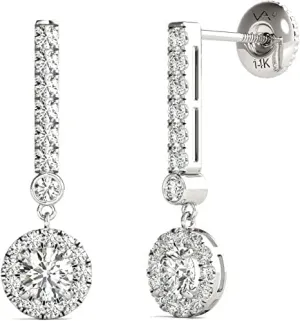 Ultimate Design 2 Ct Round Cut White Diamond Drop Dangle Earrings 14K White Gold Plated For Women's