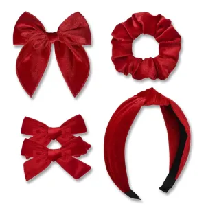 Velvet Headband & Velvet Hair Bow & Bow Headbands for Women Set Holiday Velvet Scrunchies Alligator Clips for Toddler Girls Hair Accessories Hair Bow for Women Girls (Red)