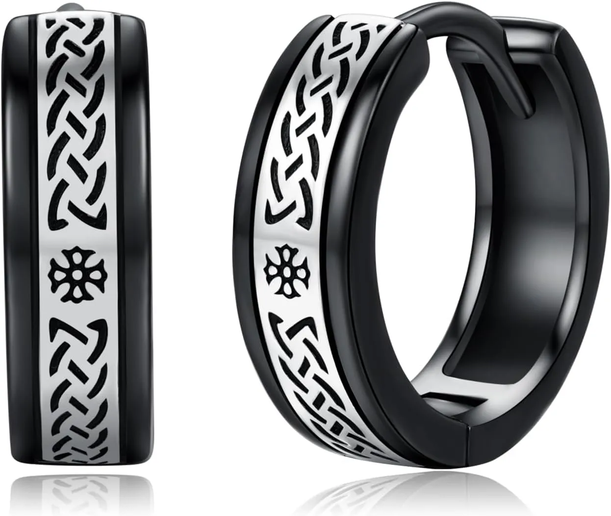Viking Rune Earrings 925 Sterling Silver Cross/Square/Yin Yang Ring Viking Rune Earrings Hypoallergenic Black Vintage Hoop Earrings Nordic Viking Rune Jewelry for Men Women