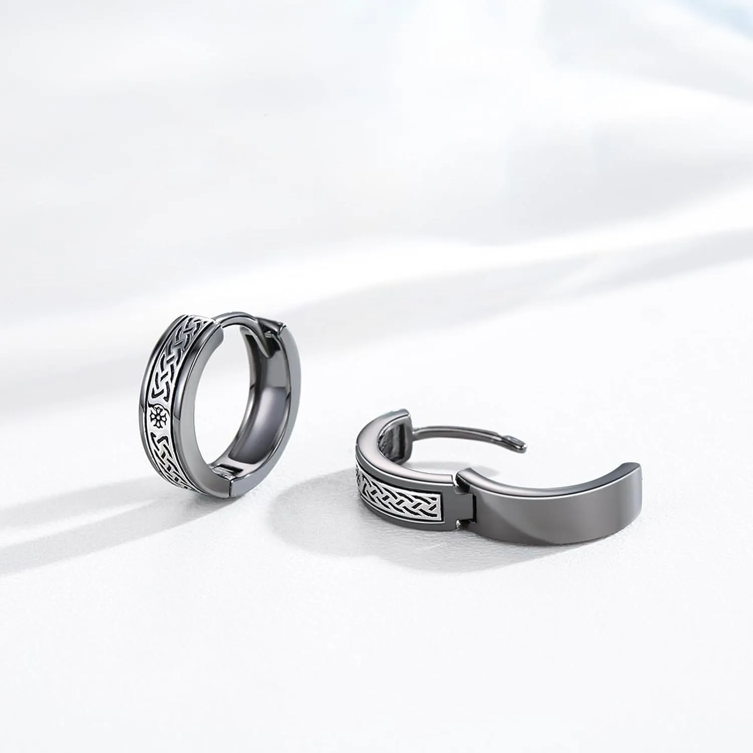 Viking Rune Earrings 925 Sterling Silver Cross/Square/Yin Yang Ring Viking Rune Earrings Hypoallergenic Black Vintage Hoop Earrings Nordic Viking Rune Jewelry for Men Women