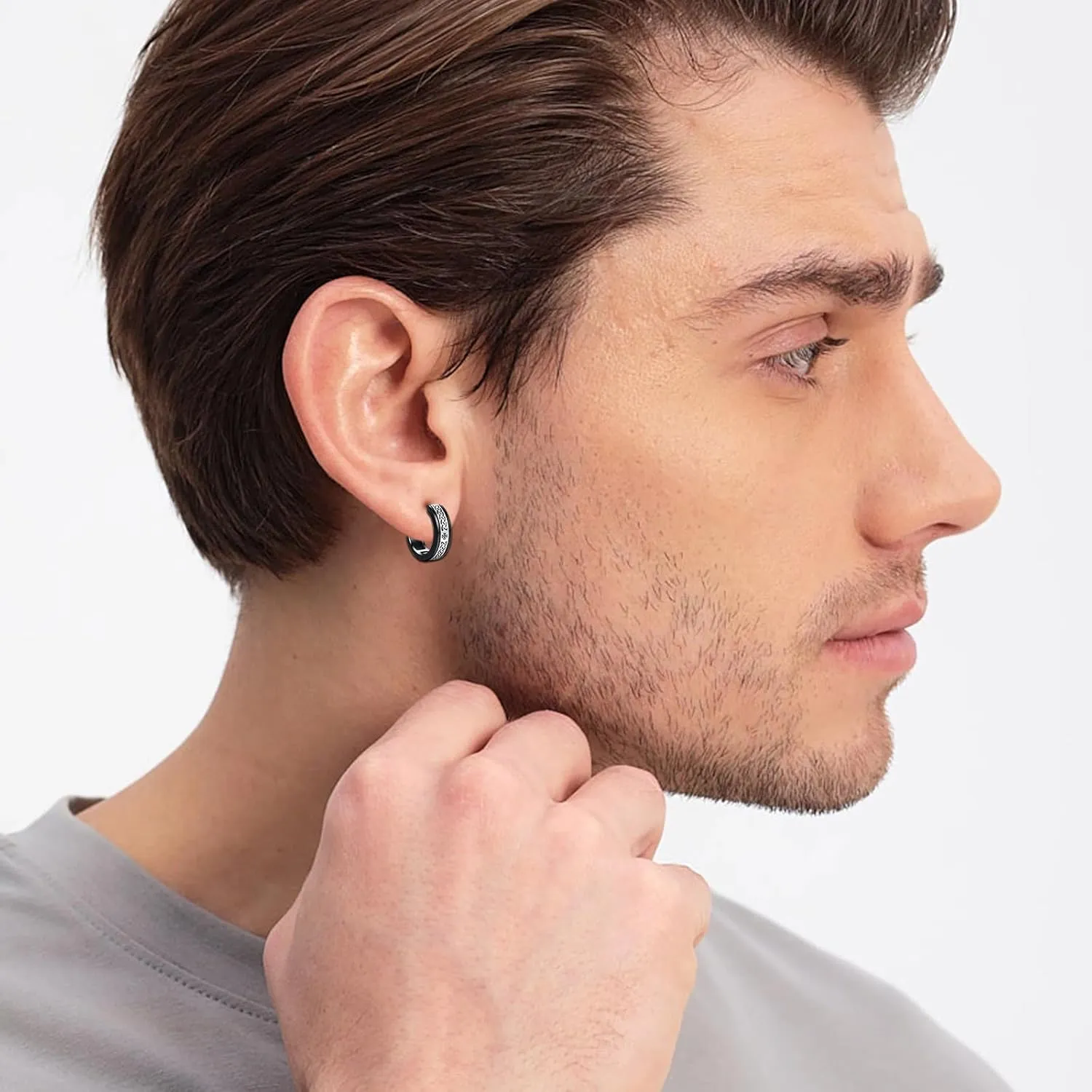 Viking Rune Earrings 925 Sterling Silver Cross/Square/Yin Yang Ring Viking Rune Earrings Hypoallergenic Black Vintage Hoop Earrings Nordic Viking Rune Jewelry for Men Women