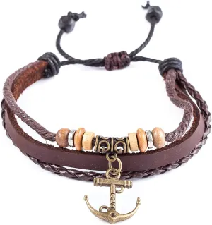 Vintage Achor Charm Men's Women's Handmade Handmade Braided Soft Genuine Leather Bracelets Jewelry