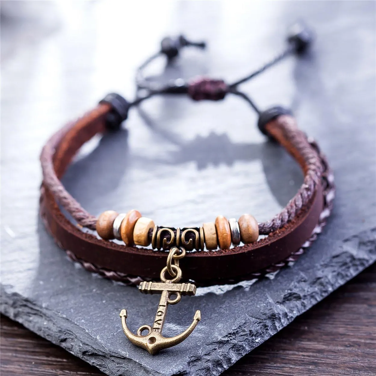 Vintage Achor Charm Men's Women's Handmade Handmade Braided Soft Genuine Leather Bracelets Jewelry